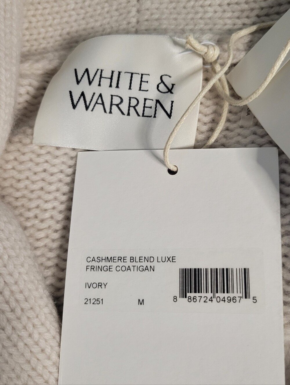 White+Warren          Wool/Cashmere  Blend Luxe Fringe Coatigan In Ivory Medium - Picture 11 of 12